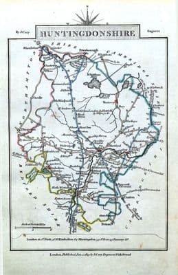 Antique Map HUNTINGDONSHIRE John Cary Hand Coloured Miniature County Map 1819