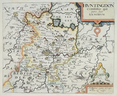 Antique Map HUNTINGDONSHIRE, Saxton & Kip, Camden original 1637