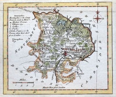 Antique Map HUNTINGDONSHIRE, Thomas Kitchin Pocket Atlas, Original Map 1769