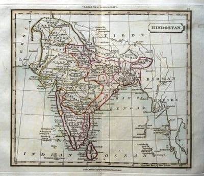 Antique Map INDIA  SRI LANKA  MALDIVE ISLES  Original Hand Coloured 1821