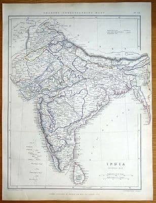 Antique Map INDIA, SRI LANKA, Sharpe original 1849