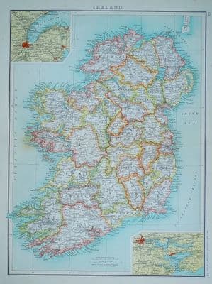 Antique Map IRELAND Bartholomew original vintage old 1902