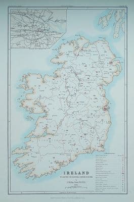 Antique Map IRELAND Education, Bevan original vintage large old map 1881