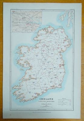 Antique Map IRELAND Home Rule Political G.P.Bevan original vintage old 1882
