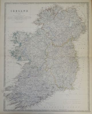 Antique Map IRELAND, Keith Johnston large original c1870