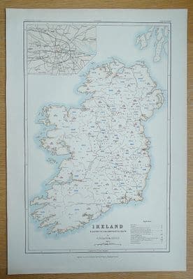 Antique Map IRELAND Legal Condition, G.P.Bevan original vintage old 1881