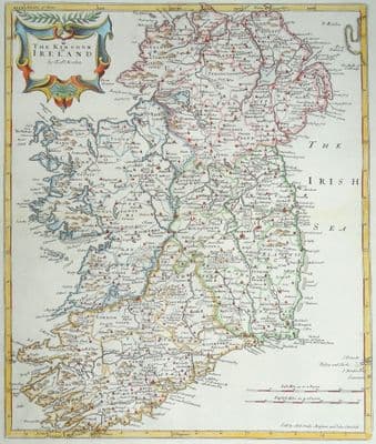 Antique Map IRELAND Robert Morden original vintage hand coloured old 1722