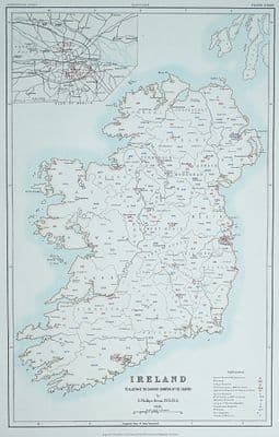Antique Map IRELAND Sanitary condition Hospitals Bevan original vintage old 1881