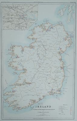 Antique Map IRELAND Shipping Lighthouses Ferries Bevan original vintage old 1881