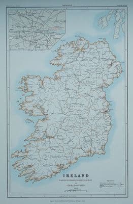 Antique Map IRELAND Water Supply Bevan original vintage large old map 1882