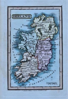 Antique Map IRELAND, William Darton Hand Coloured Original Miniature  c1822