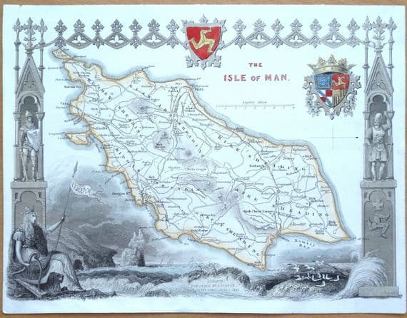 Antique Map ISLE OF MAN Original Hand Coloured Thomas Moule Engraving  1843