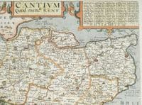 Antique Map KENT, CANTIUM, John Norden & William Kip, Camden original  1637