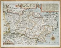 Antique Map KENT, CANTIUM, John Norden & William Kip, Camden original  1637
