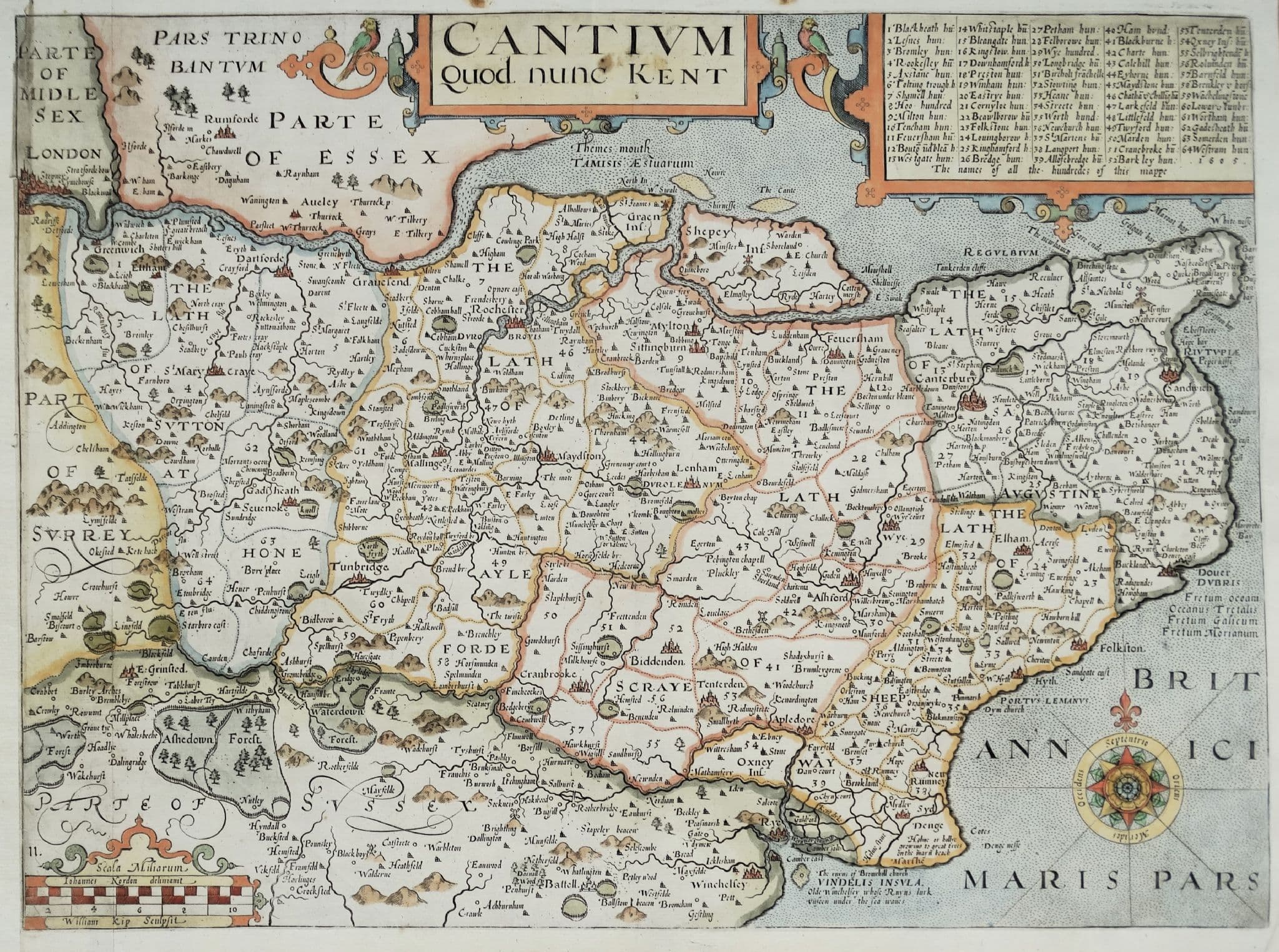 Antique Map KENT CANTIUM John Norden & William Kip Camden original 1637