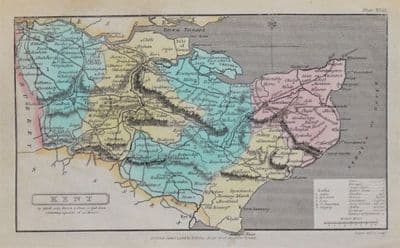 Antique Map KENT, Capper Original Hand Coloured County Map 1808