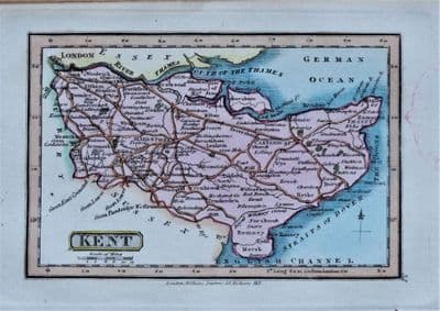 Antique Map KENT,  Darton, Original Hand Coloured Miniature  County Map c1822