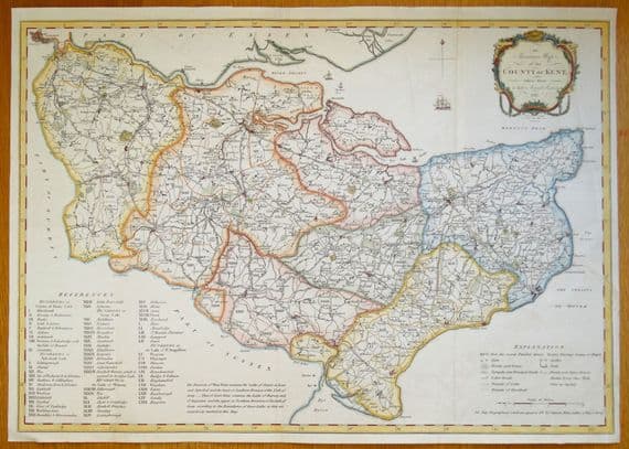 Antique Map KENT, Edward Hasted Original County Map 1790