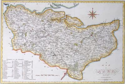 Antique Map KENT Large Original John Cary, Camden, Stockdale 1806