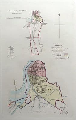 Antique Map KING'S LYNN, NORFOLK, England, Street Plan, Dawson Original 1832