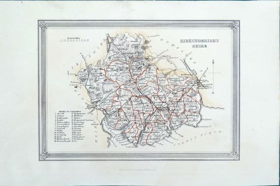 Antique Map KIRKCUDBRIGHTSHIRE Scotland Fullarton Original Lithograph 1868