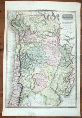 Antique Map LA PLATA, ARGENTINA, CHILE,URUGUAY, Pinkerton, large format original 1812