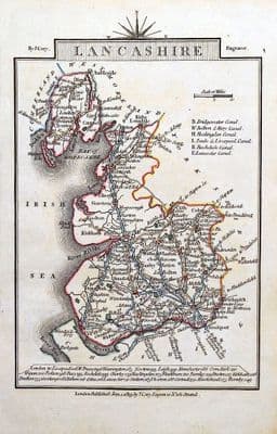 Antique Map LANCASHIRE John Cary Original  Hand Coloured Miniature  map1819