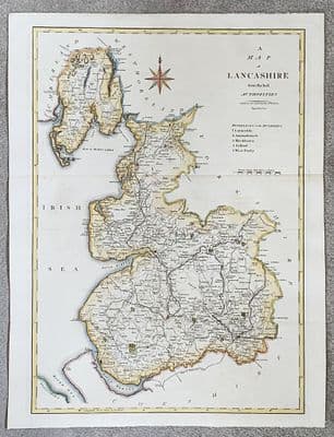 Antique Map LANCASHIRE Large Original  John Cary, Camden, Stockdale 1806
