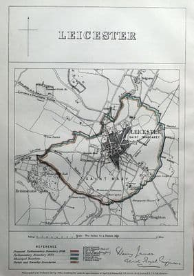 Antique Map LEICESTER, ENGLAND, Braunstone, Knighton, Belgrave, Street plan  1868