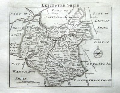 Antique Map LEICESTERSHIRE, John Rocque, England Displayed,Original  County Map 1769