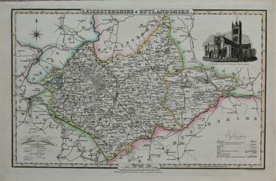 Antique Map LEICESTERSHIRE & RUTLAND James Pigot Orig Hand Coloured County Map c1830
