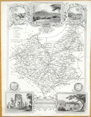 Antique Map LEICESTERSHIRE, Thomas Moule Original Vintage County Map c1850