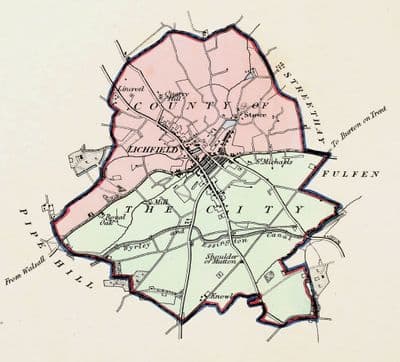 Antique Map LICHFIELD STAFFORDSHIRE, City & Street Plan, Dawson Original 1832