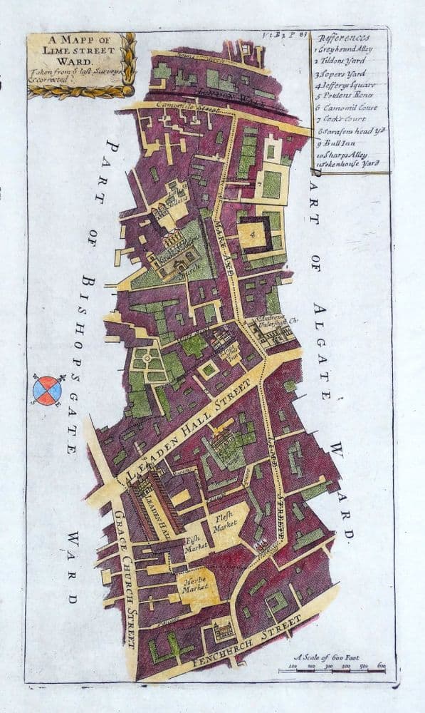 Antique Map LIME STREET WARD Plan Stow s London Leadenhall Fenchurch St ...