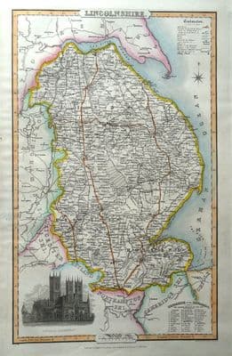 Antique Map LINCOLNSHIRE James Pigot Original Hand Coloured County Map c1830