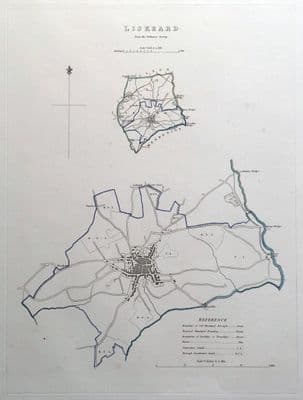 Antique Map LISKEARD, CORNWALL, Street Plan, Dawson Original 1832