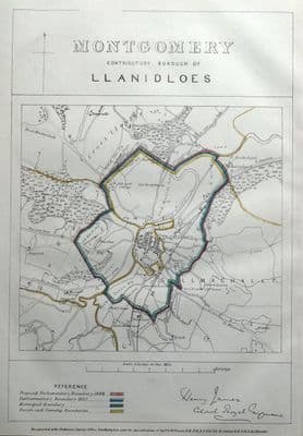 Antique Map LLANIDLOES, MONTGOMERYSHIRE, WALES,  Street plan original  1868