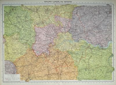 Antique Map LONDON and ENVIRONS, George Philip Original large 1920