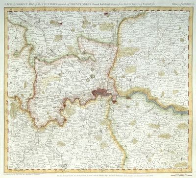 Antique Map LONDON and Twenty Miles Round, Thornton, Bowen Original 1784