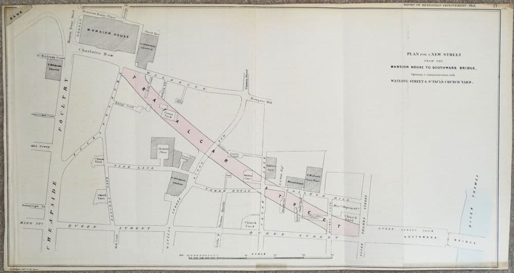 Antique Map LONDON City Street Planning Mansion House Cheapside 1838