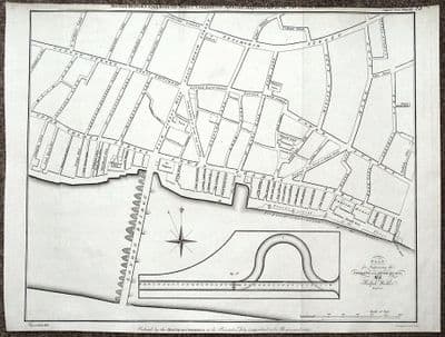 Antique Map LONDON DOCKS, FREE QUAYS & STREET PLAN, LONDON BRIDGE TO TOWER 1799
