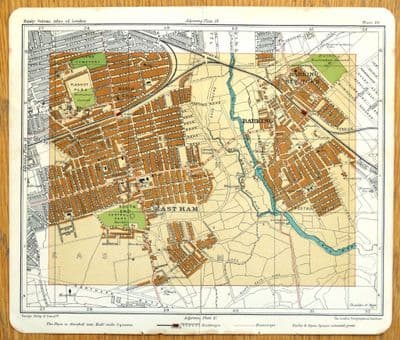 Antique Map London EAST HAM, BARKING, Plashet Vintage old street plan 1921