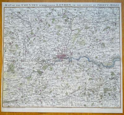Antique Map LONDON & Environs, John Russell, David Hughson Original 1808