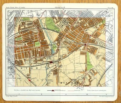 Antique Map London MERTON, TOOTING, MITCHAM, South Wimbledon vintage street plan 1921