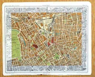 Antique Map London REGENTS PARK, CAMDEN, Islington, Kings Cross etc street plan 1921