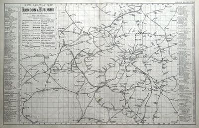 Antique Map LONDON & SUBURBS RAILWAY MAP, G.Bacon Original c1870