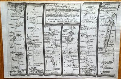 Antique Map LONDON To BRIDGWATER Via  ANDOVER HAMPSHIRE Gardner Strip Road Map 1719