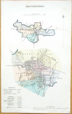 Antique Map MACCLESFIELD ,Original Hand Coloured Town  Street Plan, Dawson 1832