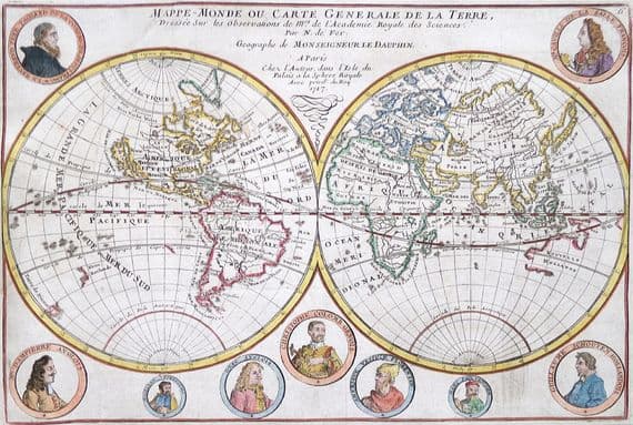 Antique Map MAPPE MONDE The World, Island California, Nicolas De Fer original 1717