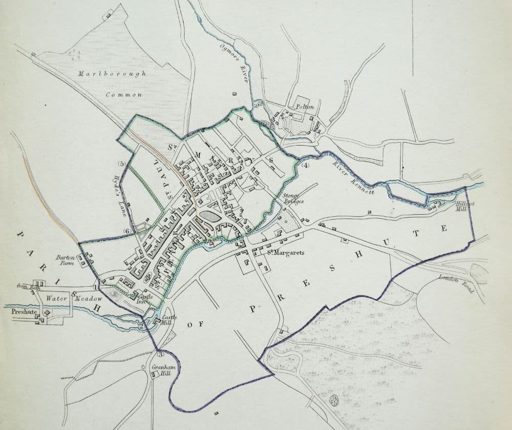 Antique Map MARLBOROUGH WILTSHIRE Vintage Town Street Plan Dawson 1832